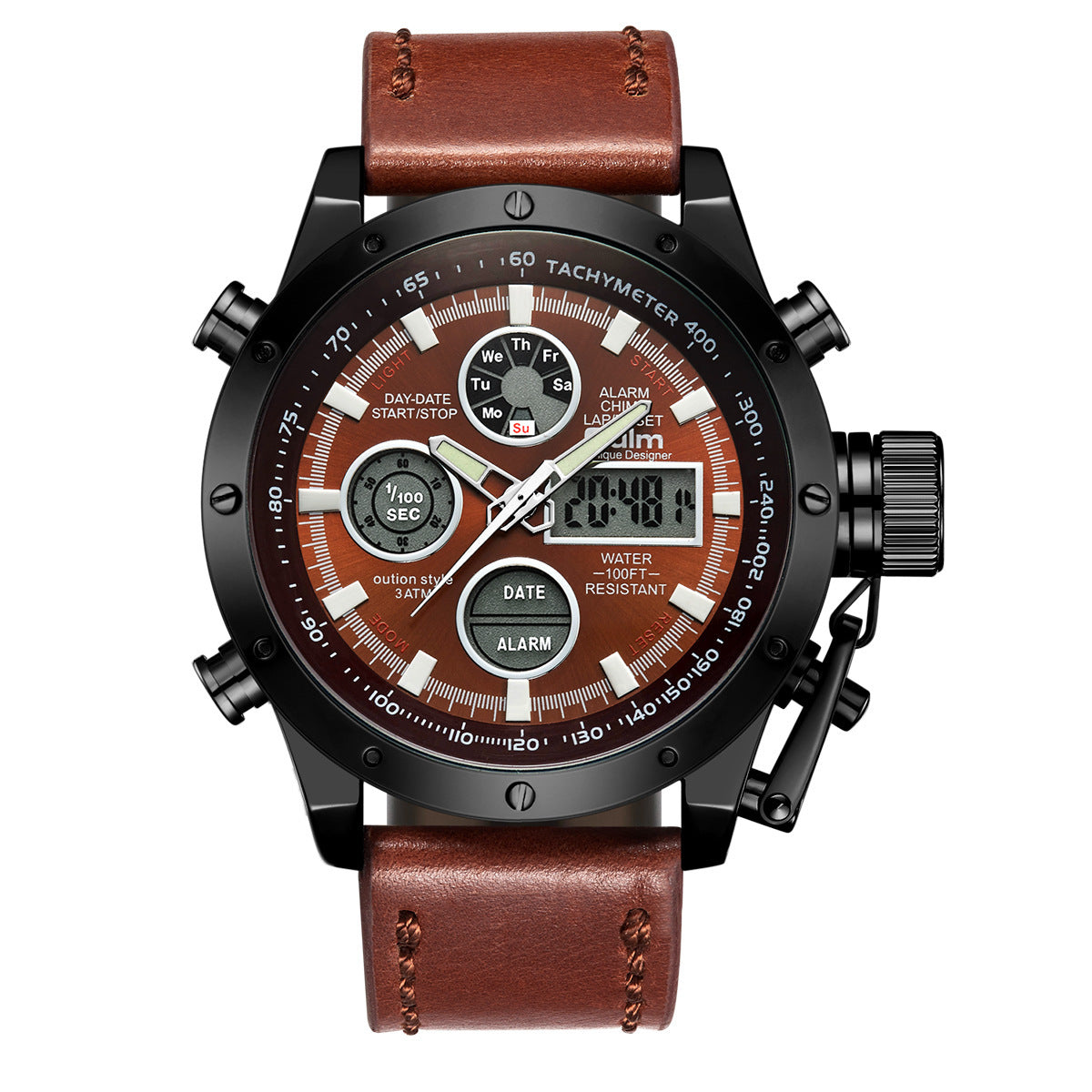 Multifunctional genuine leather watch