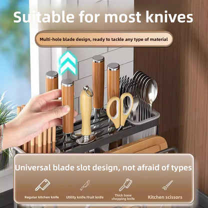 Multifunctional Kitchen Knife and Utensil Storage Rack