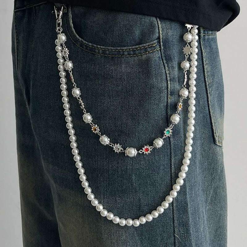 Multifunctional Pearl Rhinestone Keychain