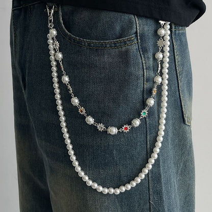 Multifunctional Pearl Rhinestone Keychain