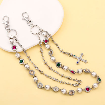 Multifunctional Pearl Rhinestone Keychain
