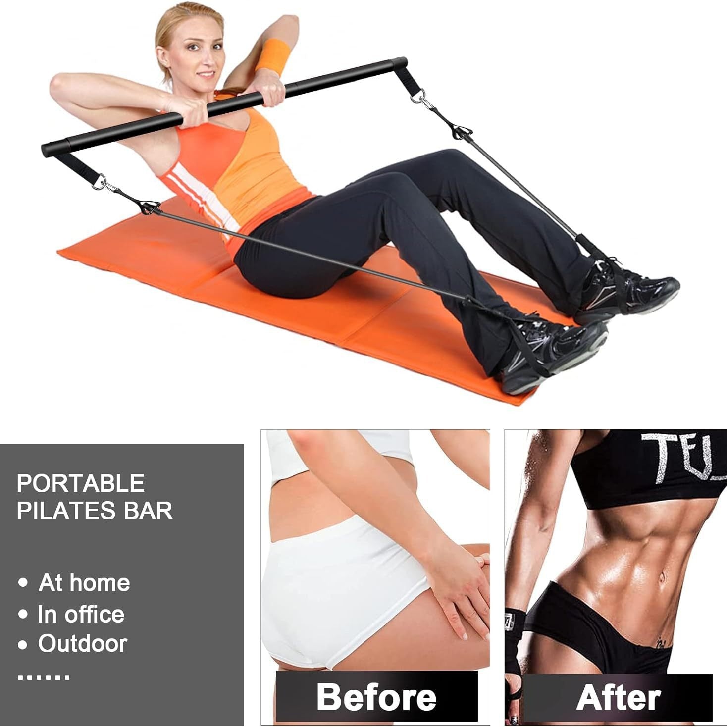 Multifunctional Pilates Resistance Bar with Elastic Bands