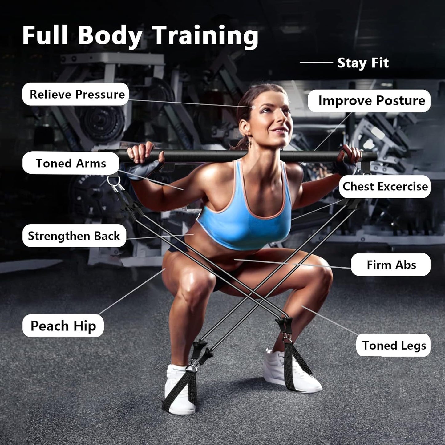 Multifunctional Pilates Resistance Bar with Elastic Bands