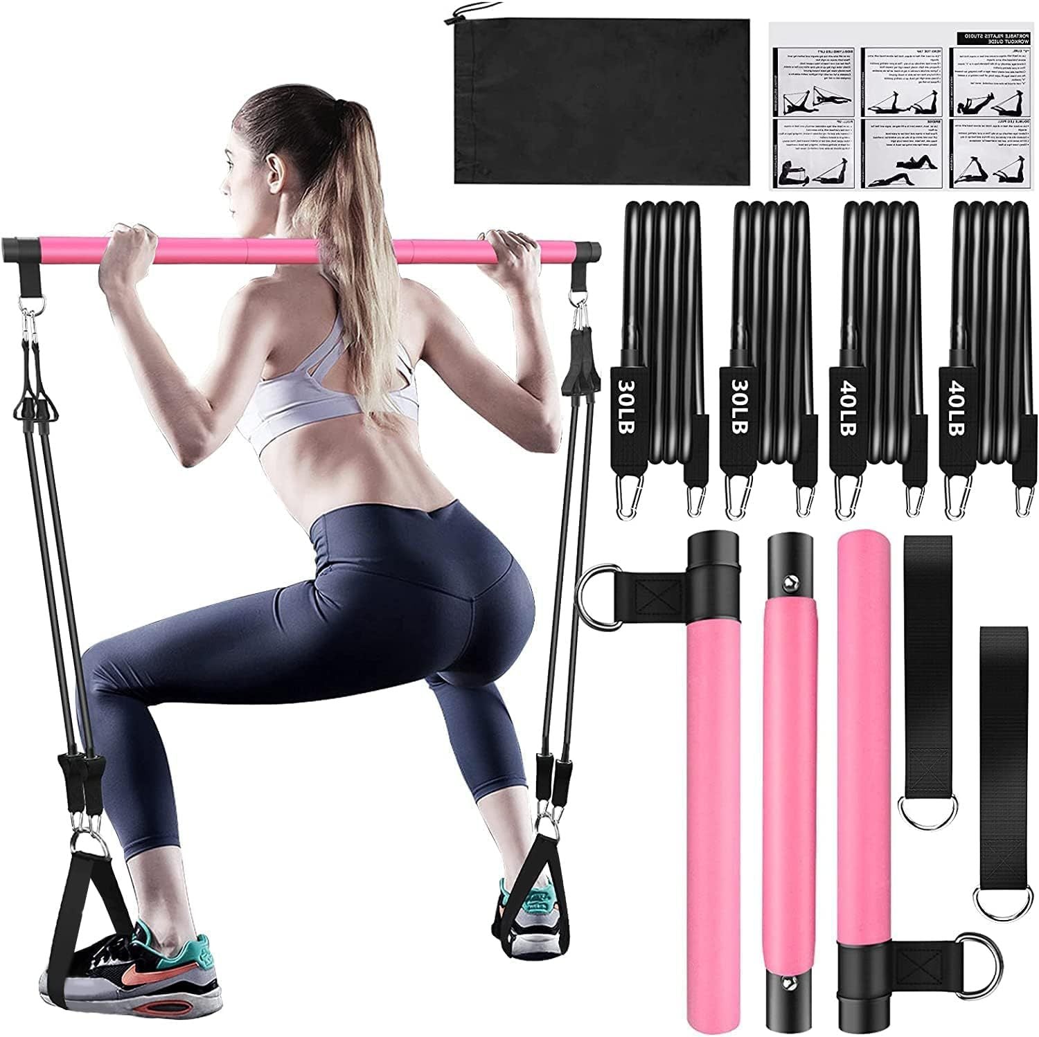 Multifunctional Pilates Resistance Bar with Elastic Bands