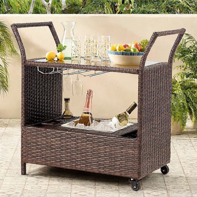 Multifunctional Rattan Storage Cart with Wheels