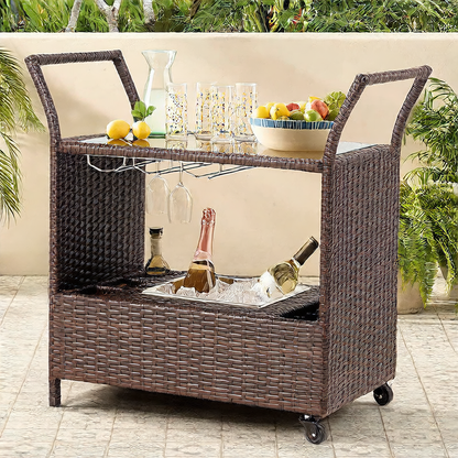 Multifunctional Rattan Storage Cart with Wheels