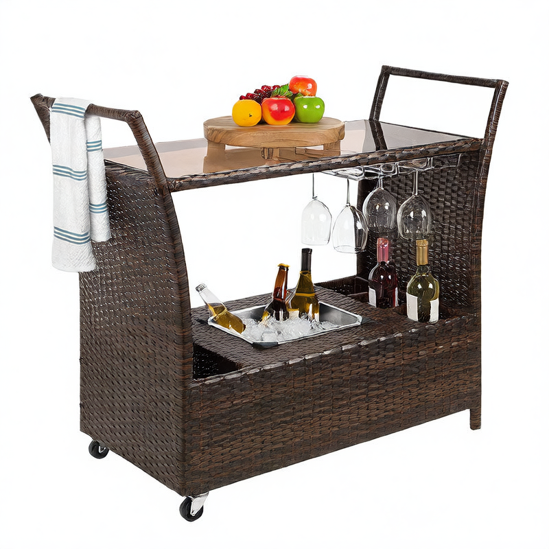 Multifunctional Rattan Storage Cart with Wheels