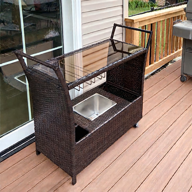 Multifunctional Rattan Storage Cart with Wheels