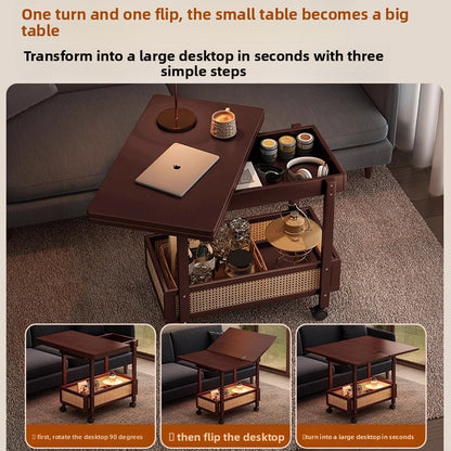 Multifunctional Rotating Foldable Side Table with Storage