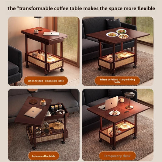 Multifunctional Rotating Foldable Side Table with Storage