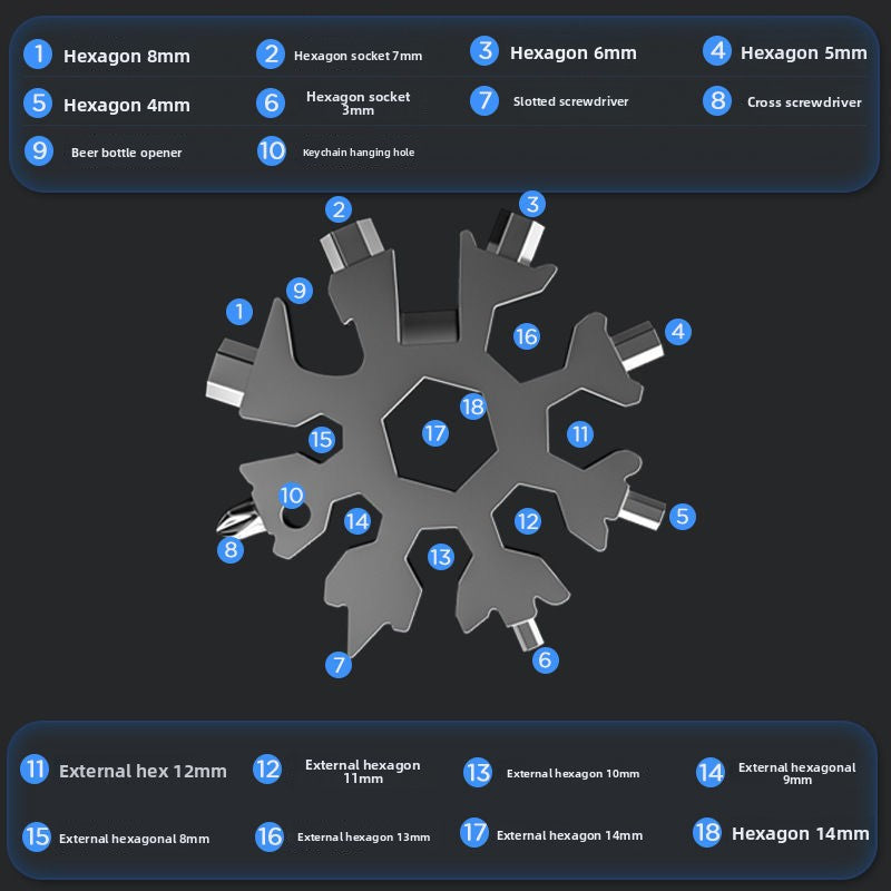 Multifunctional snowflake wrench tool