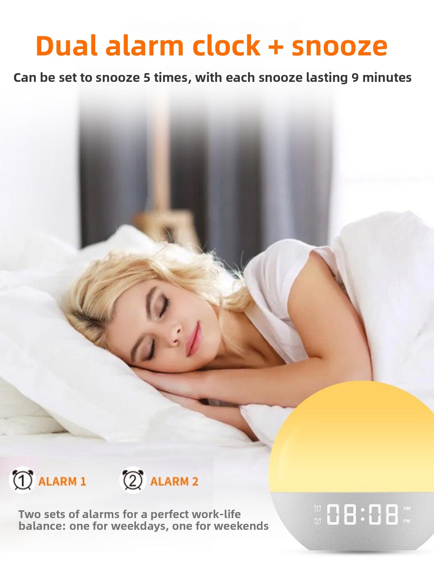 Multifunctional Sunrise Simulation Alarm Clock with White Noise and LED Lighting
