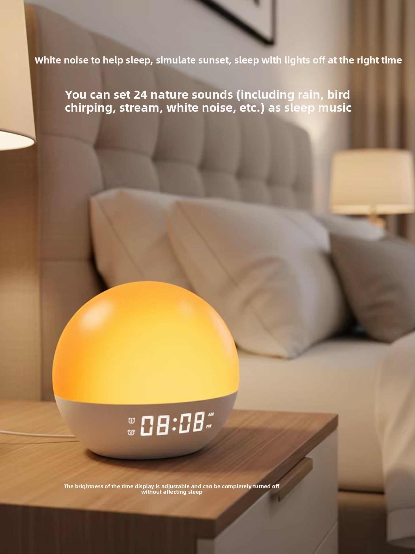 Multifunctional Sunrise Simulation Alarm Clock with White Noise and LED Lighting