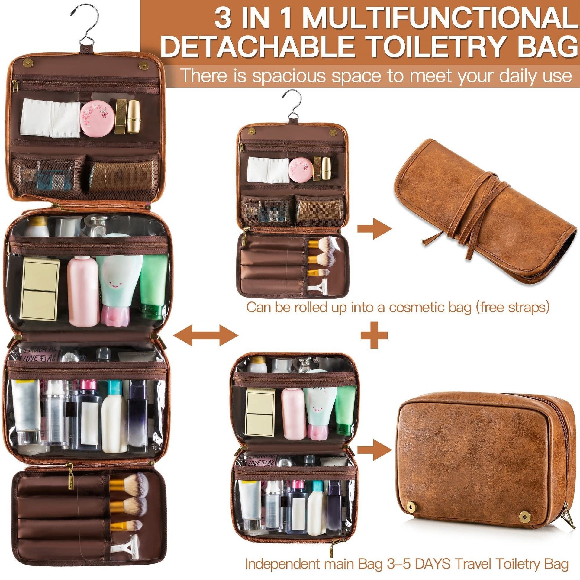 Multifunctional Travel Toiletry Bag with Zipper Closure