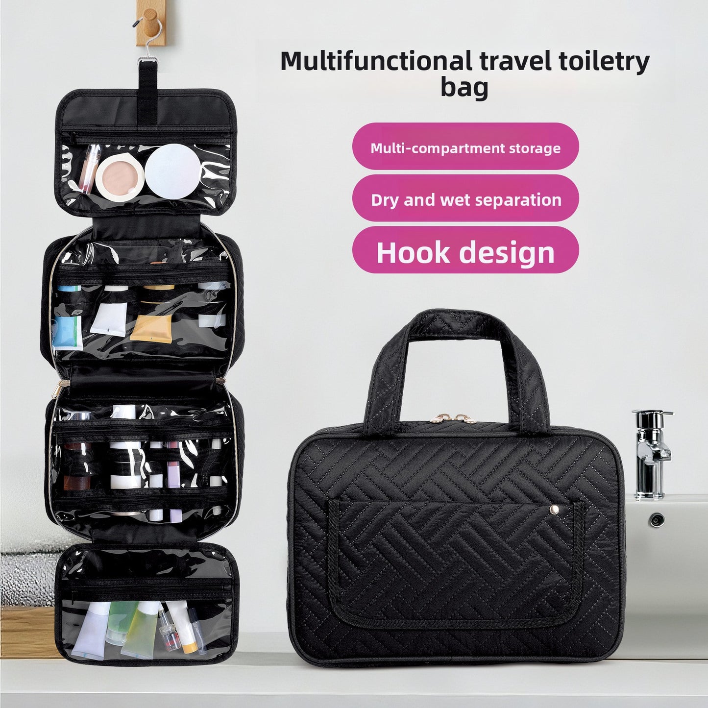 Multifunctional Waterproof Hanging Toiletry Bag with Large Capacity