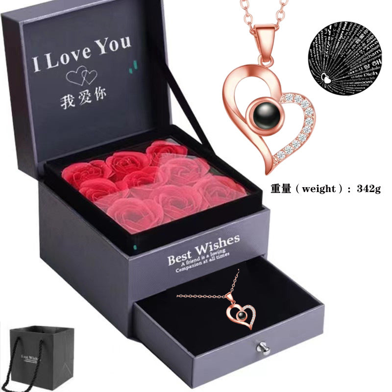 Multilingual Projection Necklace with Heart Pendant