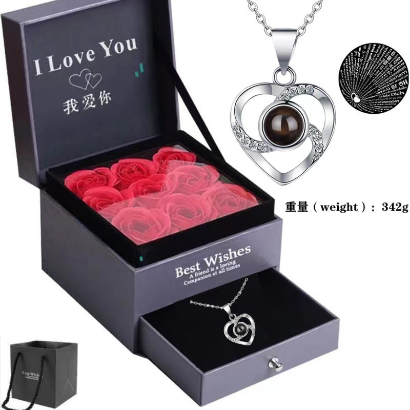 Multilingual Projection Necklace with Heart Pendant