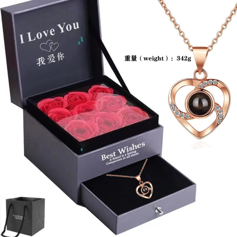 Multilingual Projection Necklace with Heart Pendant