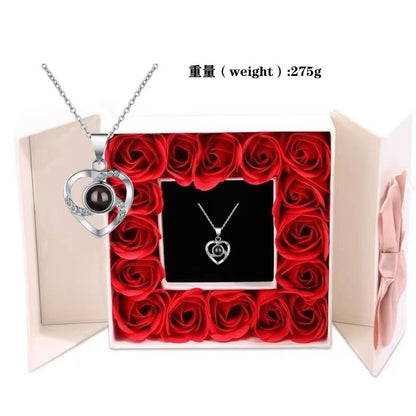 Multilingual Projection Necklace with Heart Pendant