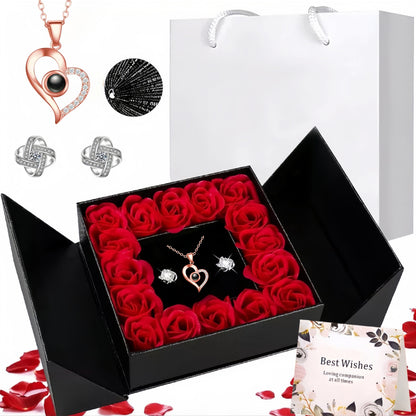 Multilingual Projection Necklace with Heart Pendant