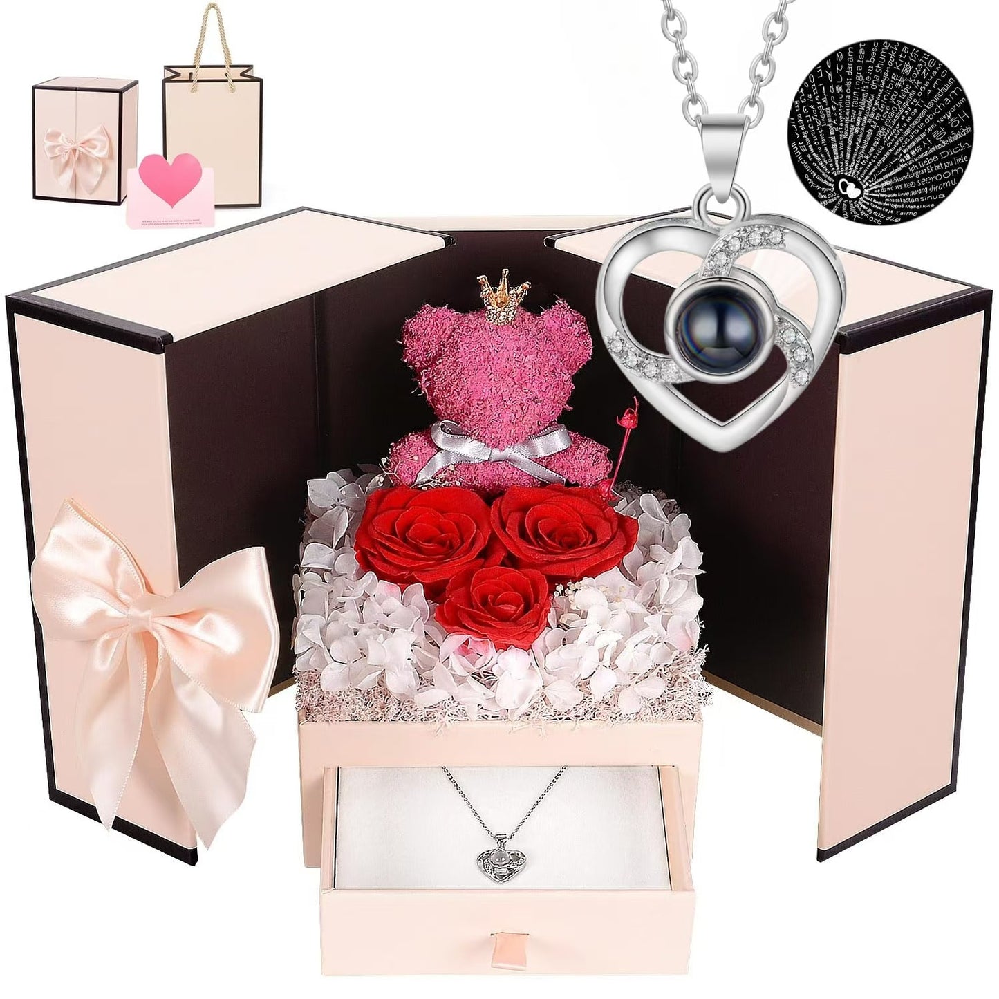 Multilingual Projection Necklace with Heart Pendant
