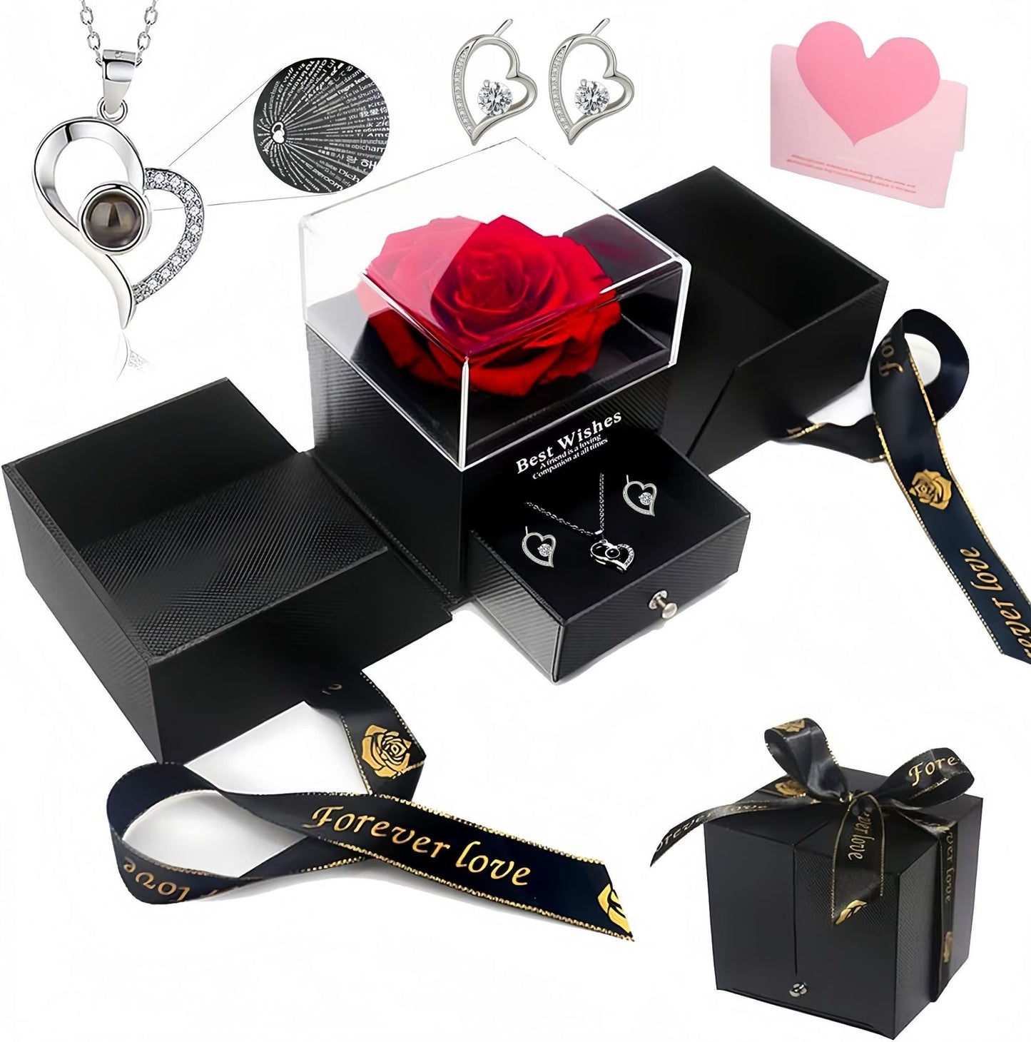 Multilingual Projection Necklace with Heart Pendant