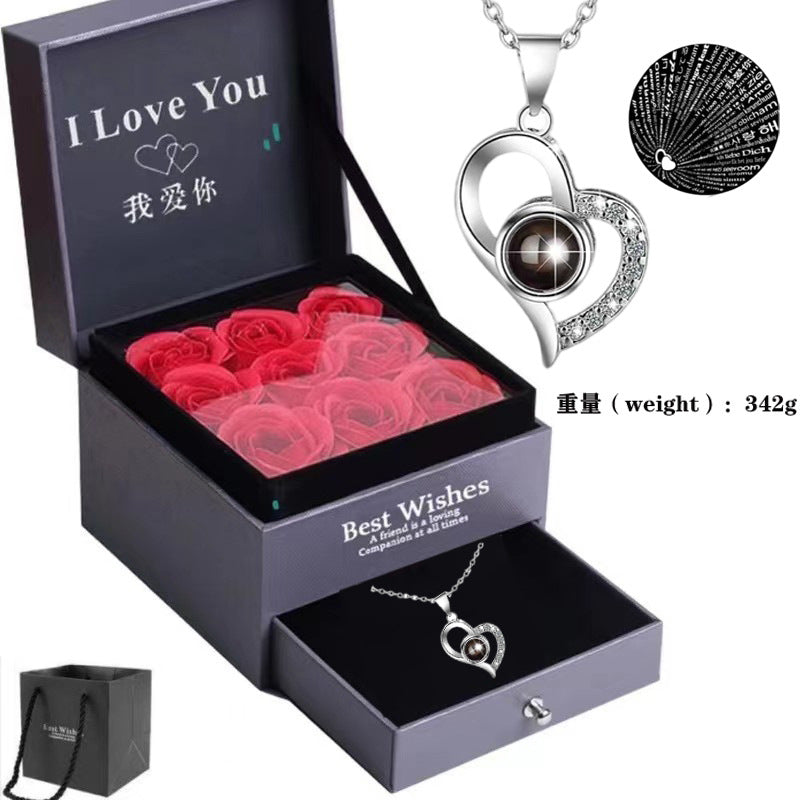 Multilingual Projection Necklace with Heart Pendant