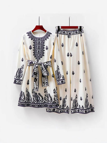 Muslim Ethnic Style Printed Top and Pants Set