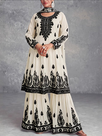 Muslim Ethnic Style Printed Top and Pants Set