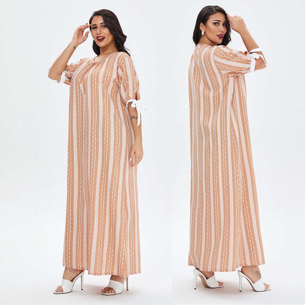 Muslim Women's Casual Dress with Round Neck