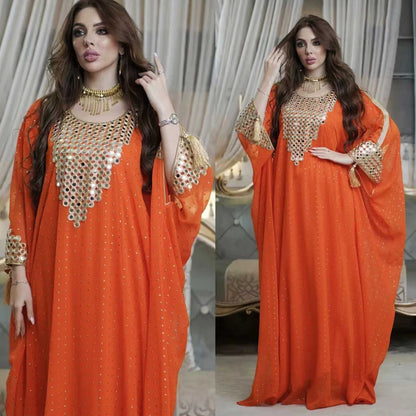 Muslim Women's Elegant Chiffon Dress with Sequin Embroidery