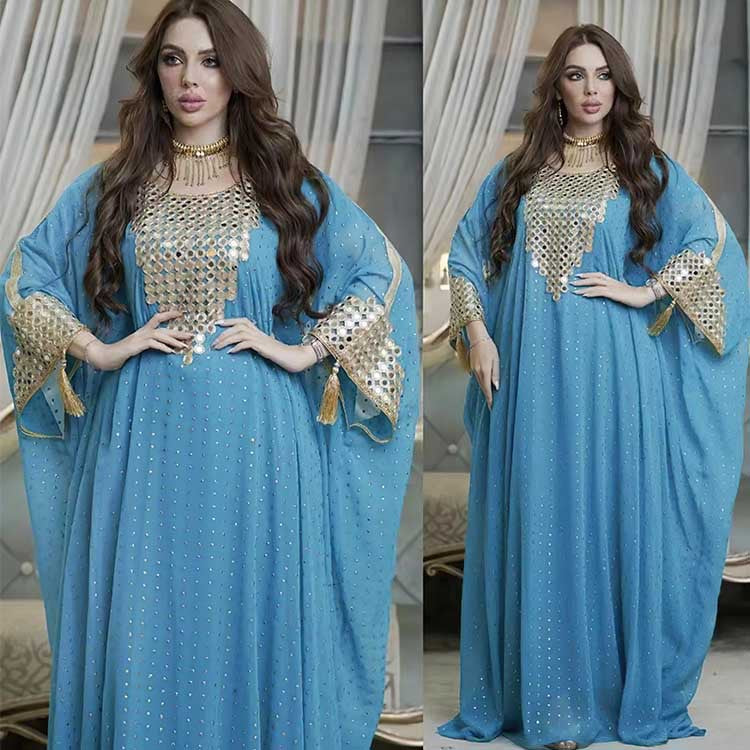 Muslim Women's Elegant Chiffon Dress with Sequin Embroidery