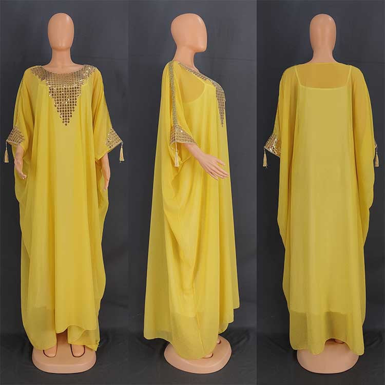 Muslim Women's Elegant Chiffon Dress with Sequin Embroidery