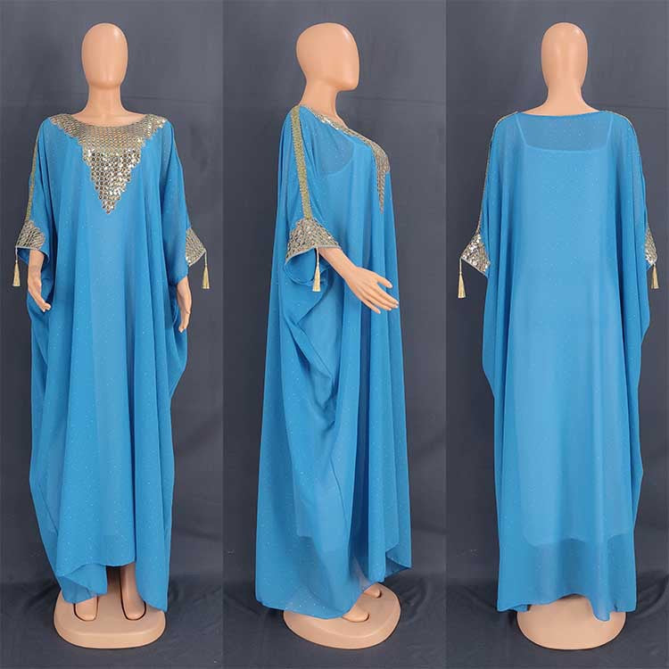 Muslim Women's Elegant Chiffon Dress with Sequin Embroidery