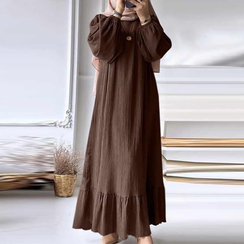 Muslim Women's Long Sleeve Ruffled Hem Dress