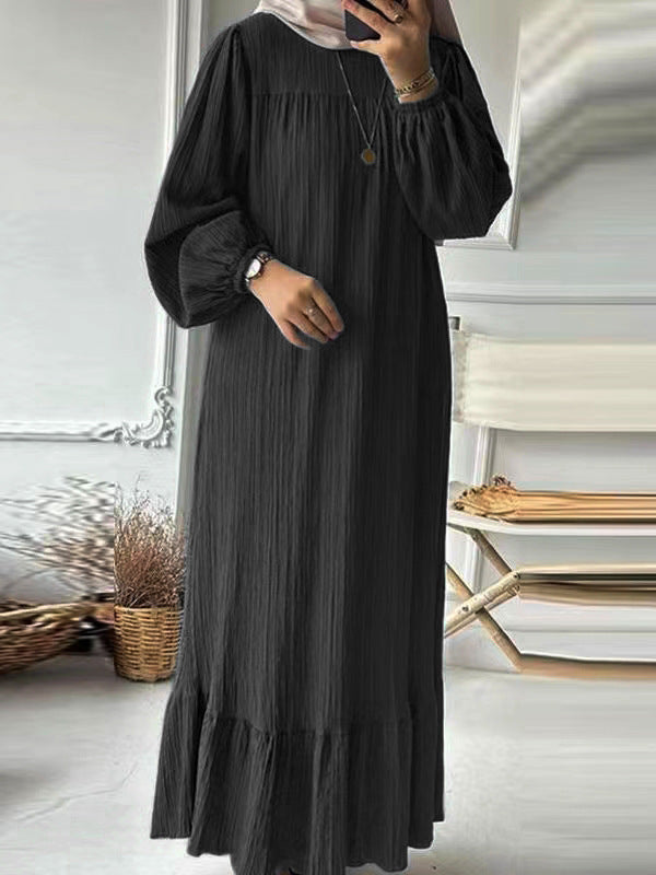 Muslim Women's Long Sleeve Ruffled Hem Dress