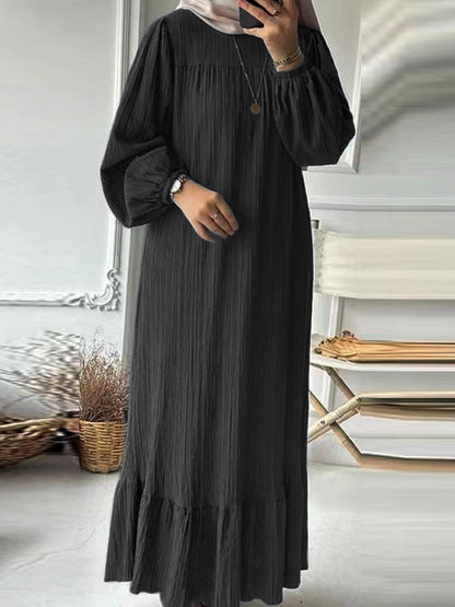 Muslim Women's Long Sleeve Ruffled Hem Dress