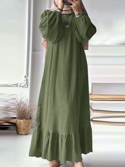 Muslim Women's Long Sleeve Ruffled Hem Dress