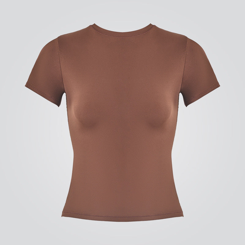 Naked Feeling High-Elastic Right Shoulder Short-Sleeved T-Shirt