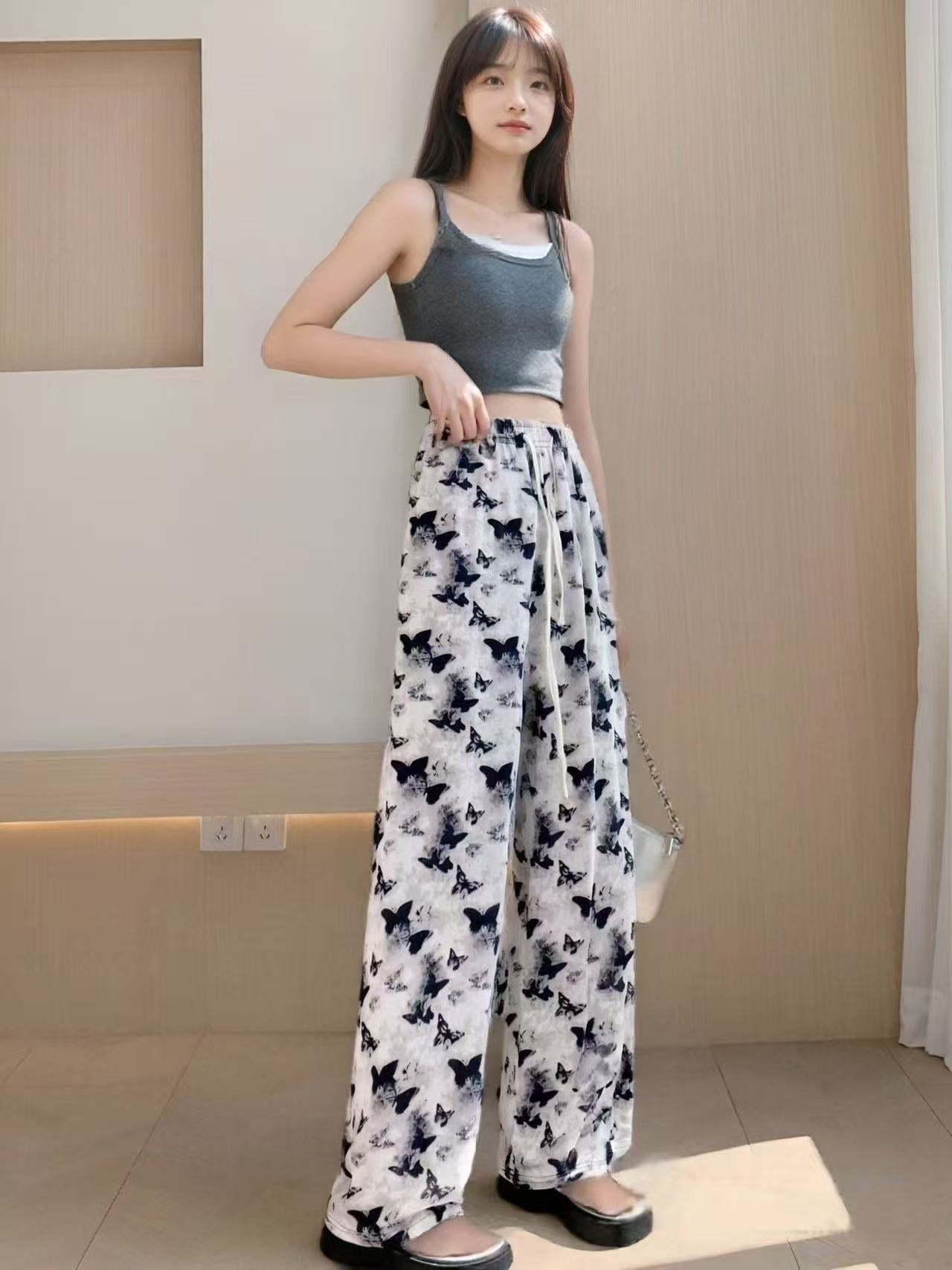 National Style Jacquard Wide Leg Pants