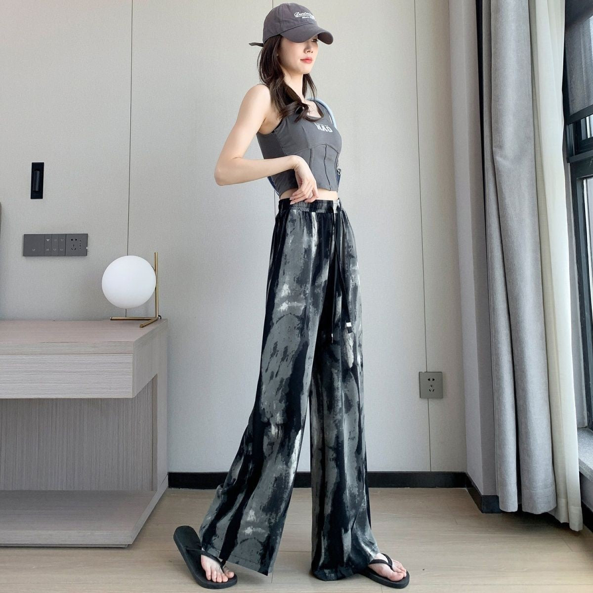 National Style Jacquard Wide Leg Pants