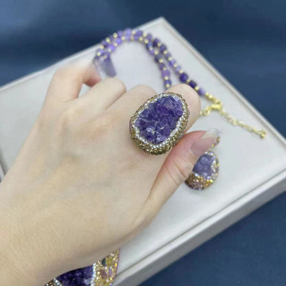 Natural Amethyst Three Piece Jewelry