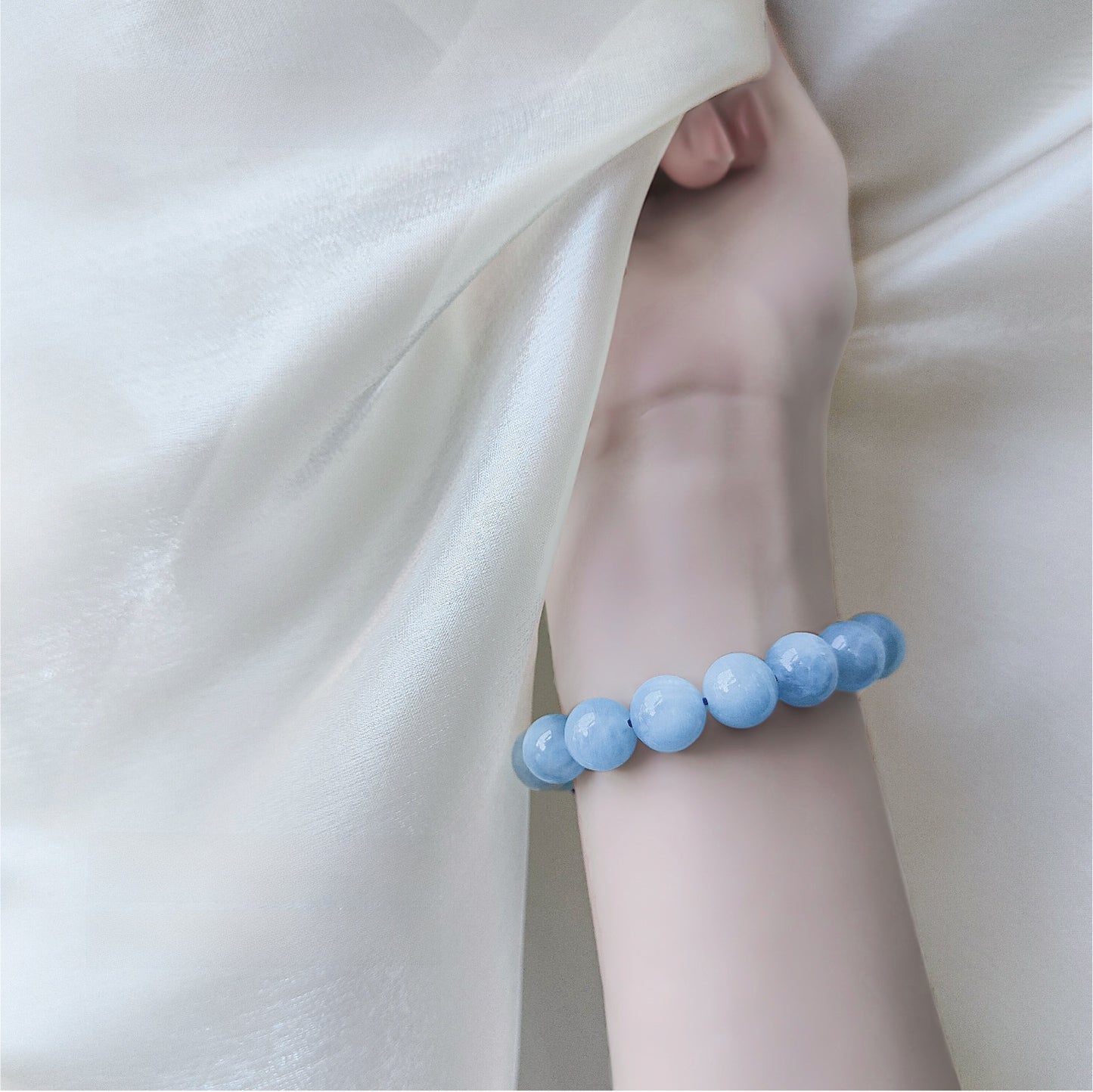 Natural Aquamarine Bead Bracelet for Women