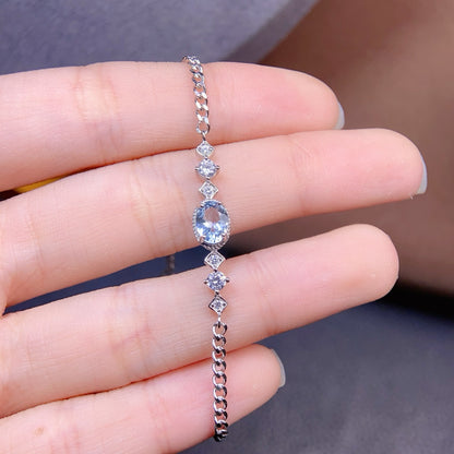 Natural Aquamarine Silver Bracelet with Gold Plating