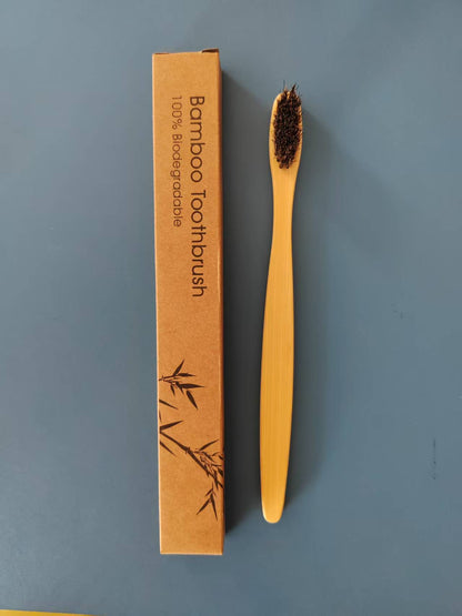 Natural Bamboo Toothbrush with Pig or Horse Hair Bristles