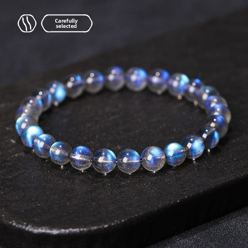 Natural Blue Moonstone Flower Bead Bracelet