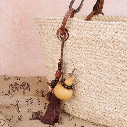 Natural Bodhi Seed Wooden Bead Bag Keychain Pendant