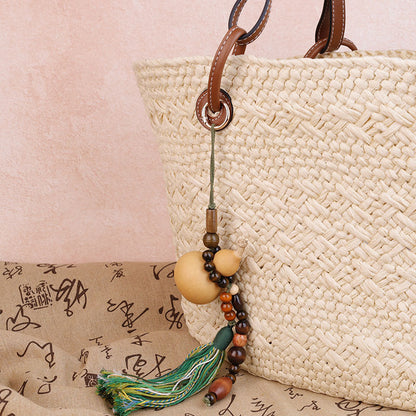 Natural Bodhi Seed Wooden Bead Bag Keychain Pendant