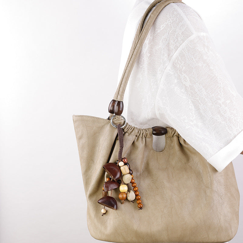 Natural Bodhi Seed Wooden Bead Bag Keychain Pendant