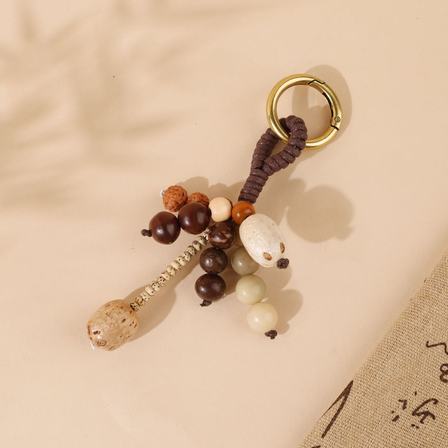 Natural Bodhi Seed Wooden Bead Bag Keychain Pendant